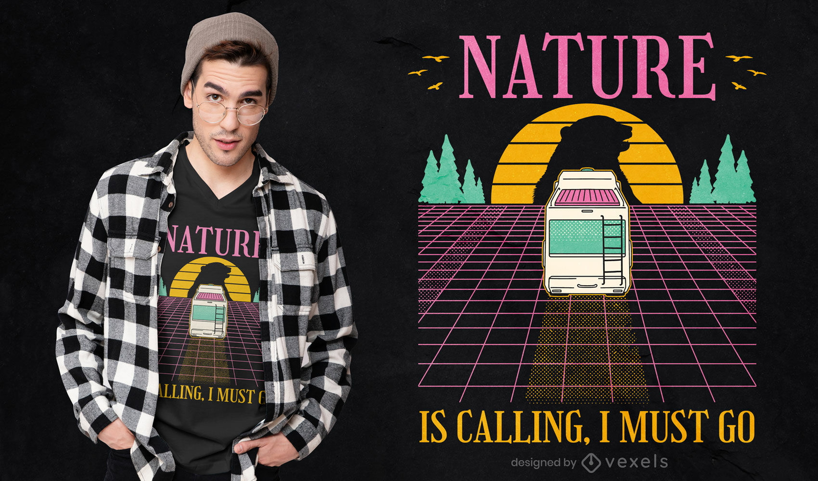 Camping Van Vaporwave T-Shirt Design