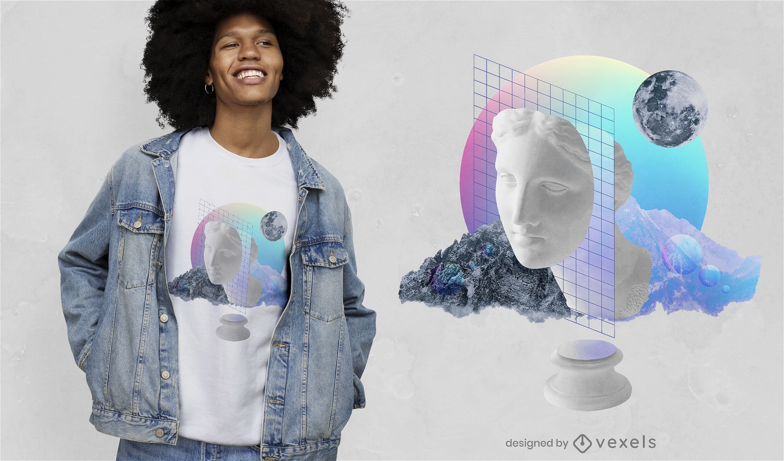 Diseño de camiseta psd de la estatua de vaporwave