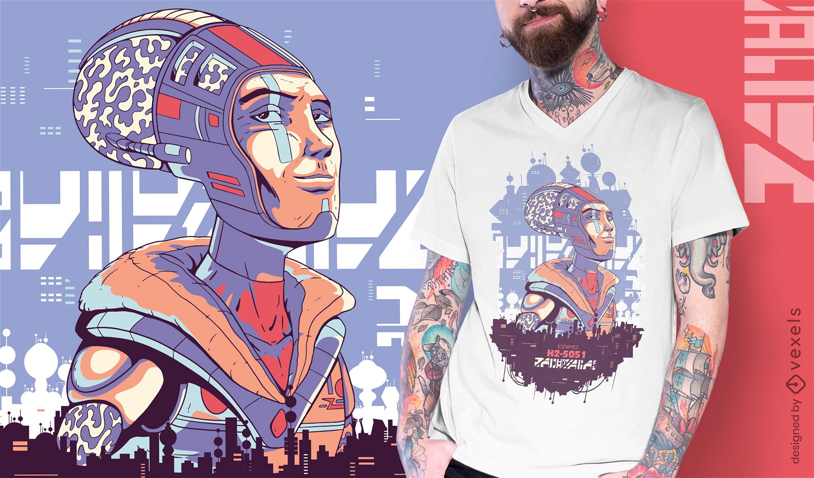 Futuristic man cyber urban t-shirt design