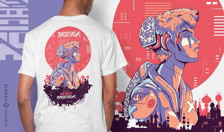 Diseño de camiseta urbana cibernética de ciencia ficción de chico punk