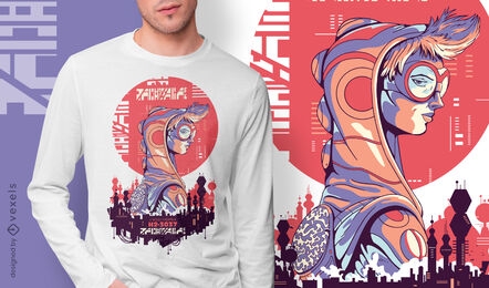 Design de t-shirt urbana cibernética de ficção científica punk girl