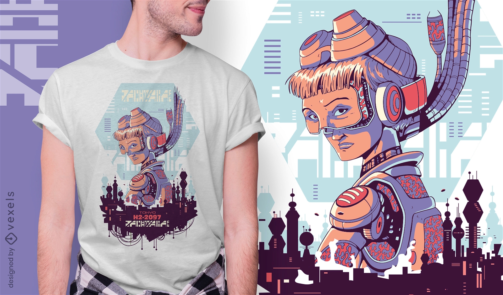 Futuristic girl cyber urban t-shirt design