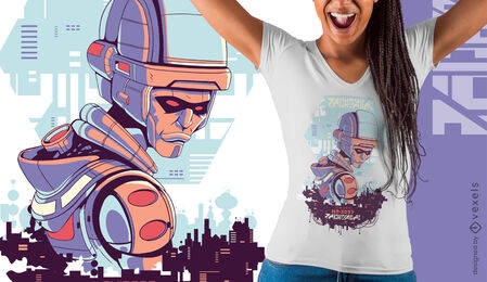 Cyber urban sci-fi evil robot t-shirt design