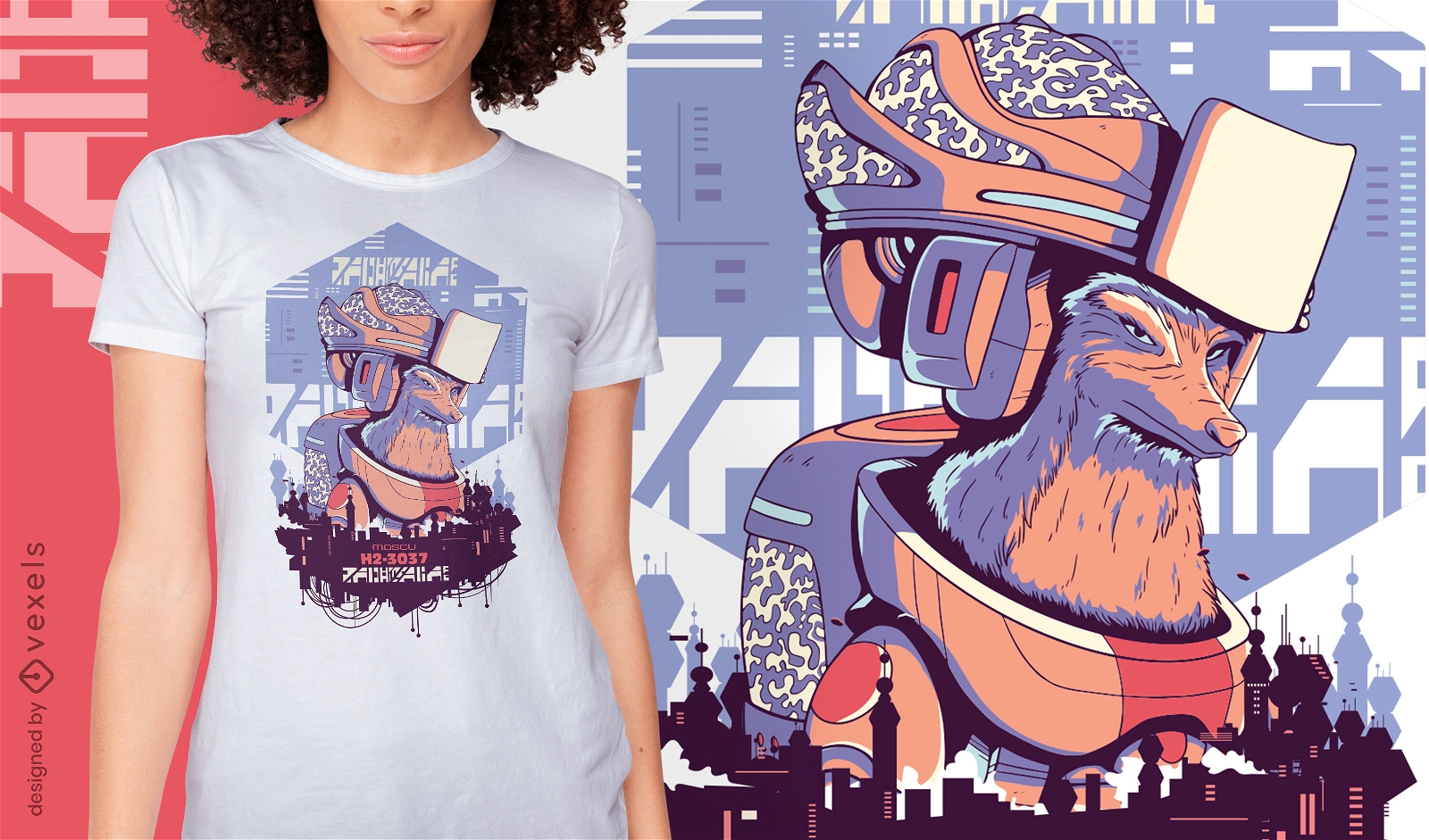 Roboterfuchs Sci-Fi Cyber Urban T-Shirt Design