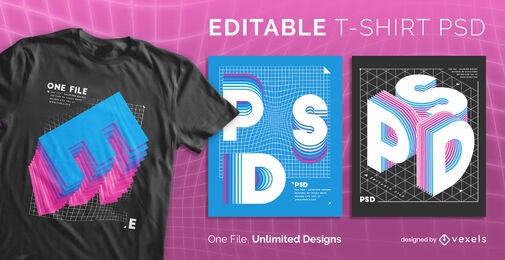 3D alphabet letters scalable t-shirt psd