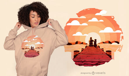 Woman and dog pier t-shirt design