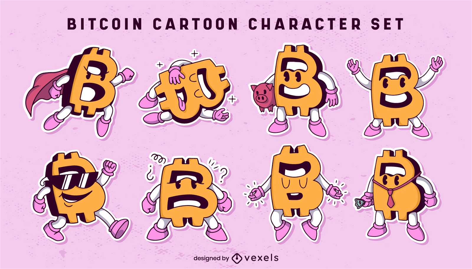 Bitcoin cartoon characters set