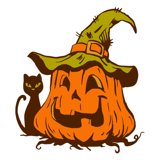 Halloween Jack O' Lantern and black cat cartoon PNG Design