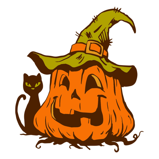 Halloween Jack O&#39; Lantern e desenho de gato preto Desenho PNG