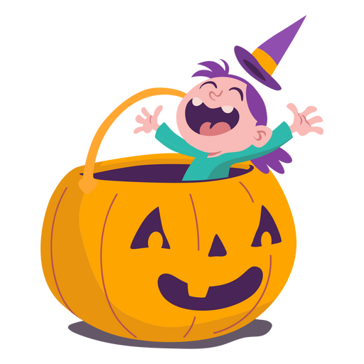 Chica de Halloween en Jack O&#39; Lantern Diseño PNG