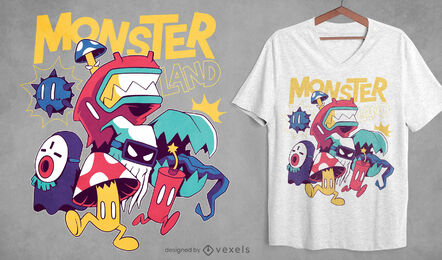 Design de camisetas de monstros de desenho animado Chibi