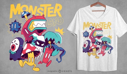 Diseño de camiseta de monstruos de dibujos animados chibi