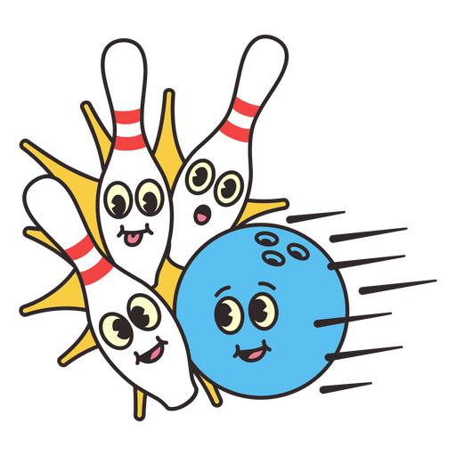 Bowling Retro Cartoon Ball Hitting Pins PNG & SVG Design For T-Shirts