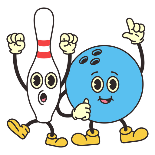Bowling-Retro-Cartoon-Ball und Pin PNG-Design