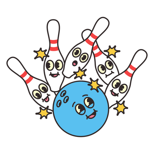 Bowling-Retro-Cartoon-Ball, der Stifte schl?gt PNG-Design