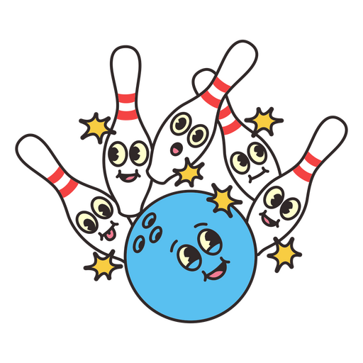 Bowling-Retro-Cartoon-Ball, der Stifte schlägt PNG-Design