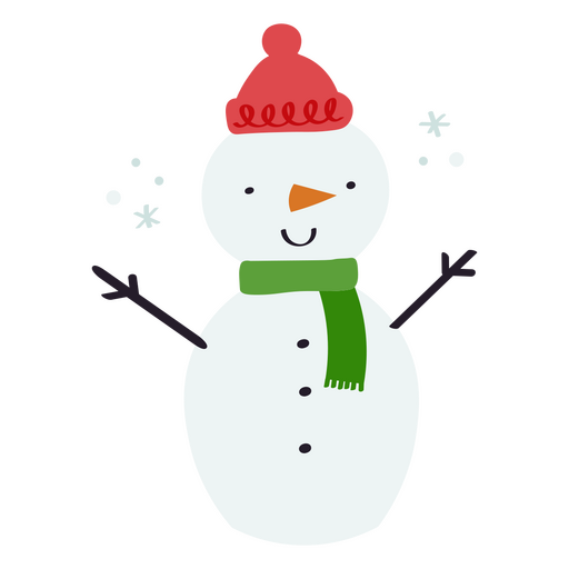 Cute Snowman wiith Scarf and Hat PNG Design