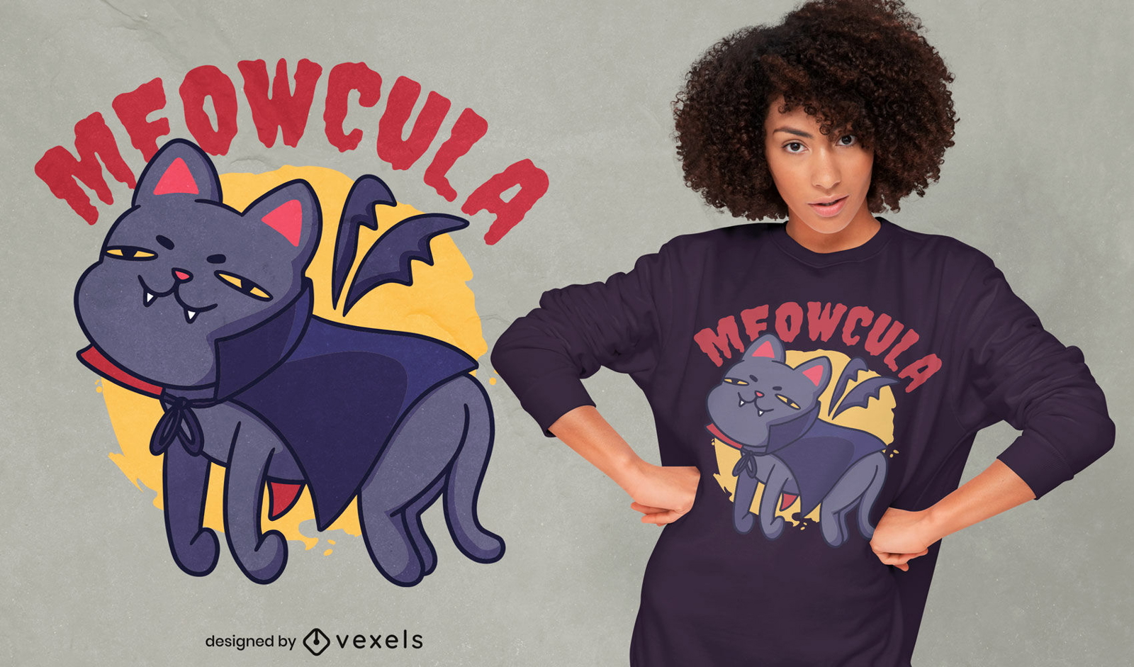 Dracula cat cartoon t-shirt design