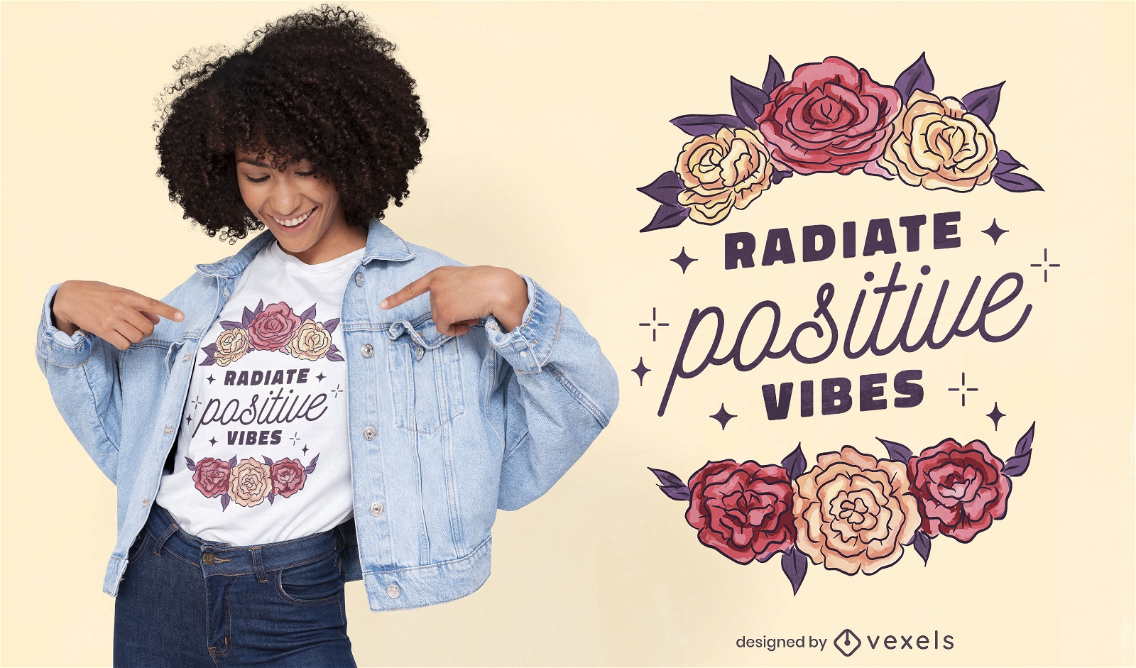 Diseño de camiseta de flores de vibraciones positivas.
