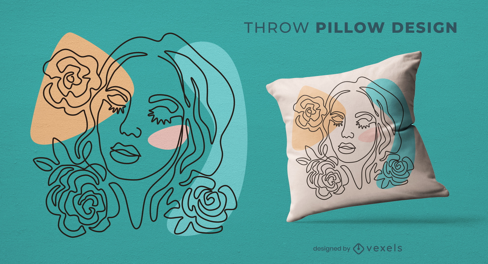 Diseño de almohada de tiro de mujer y flores color de rosa