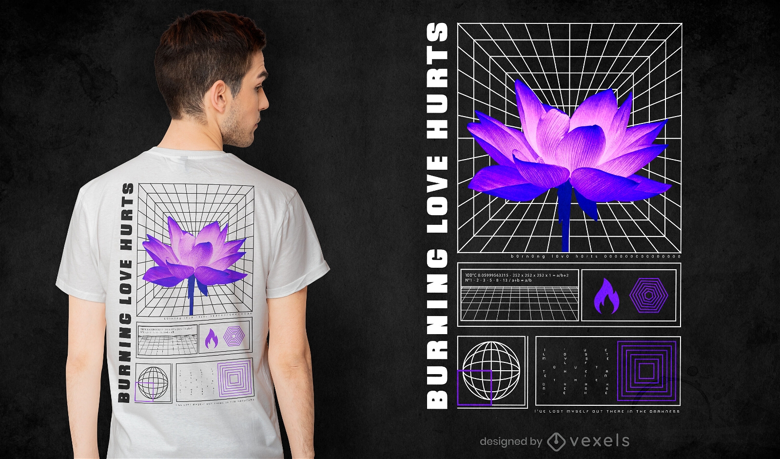 Camiseta vaporwave flor morada psd