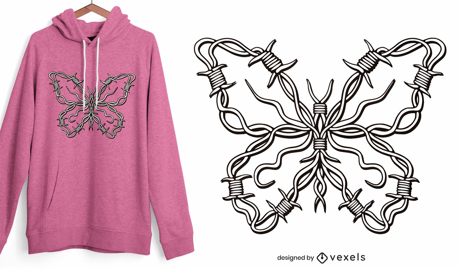 Diseño de camiseta de mariposa de alambre de púas.