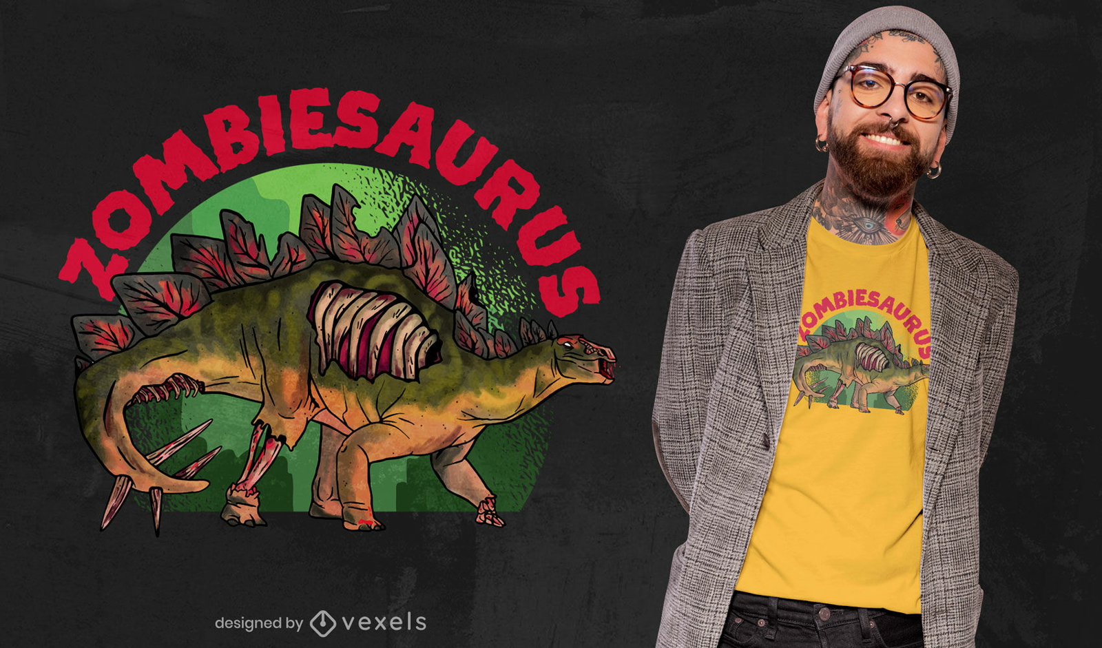 Design de camiseta de dinossauro zumbi