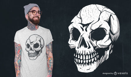 Design de camiseta grunge com caveira ligeiramente quebrada