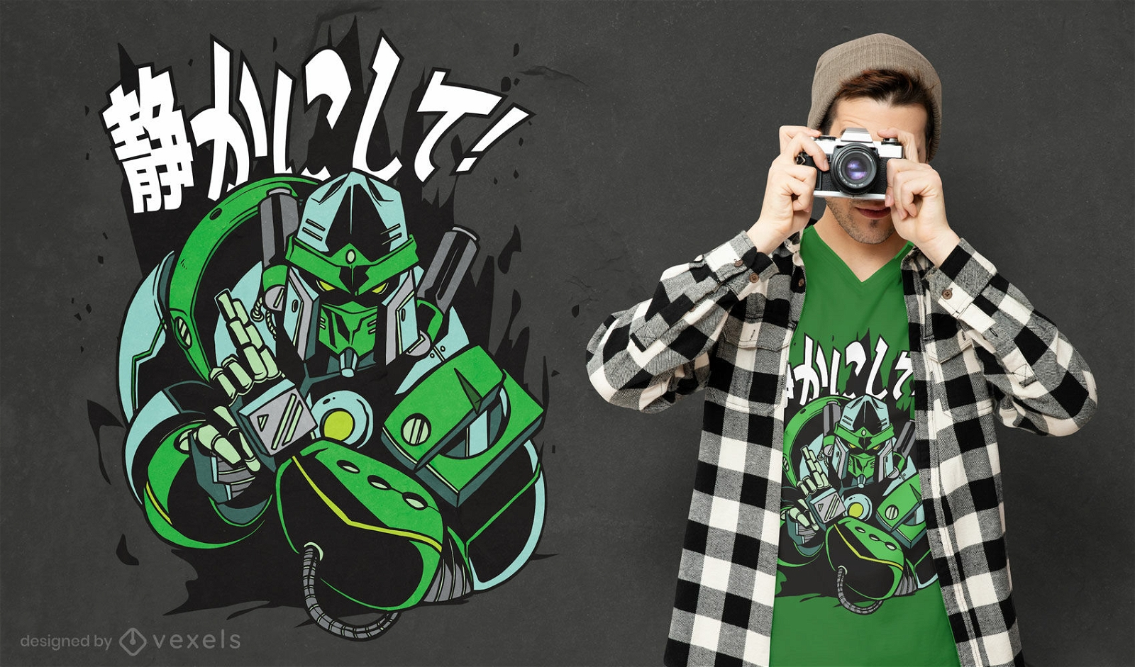Design de camiseta de estilo japonês robô ninja