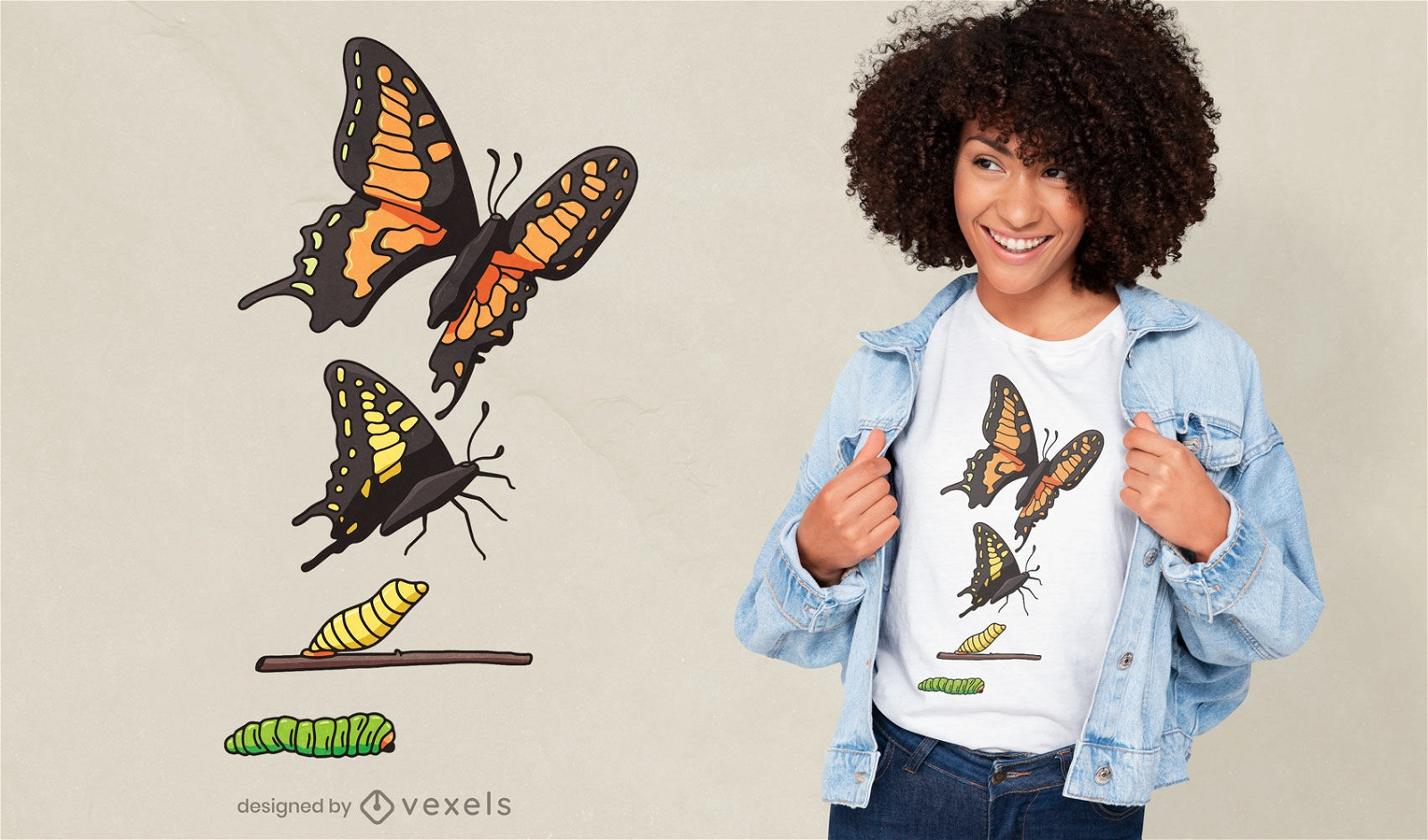 Diseño de camiseta de ciclo de vida mariposa.