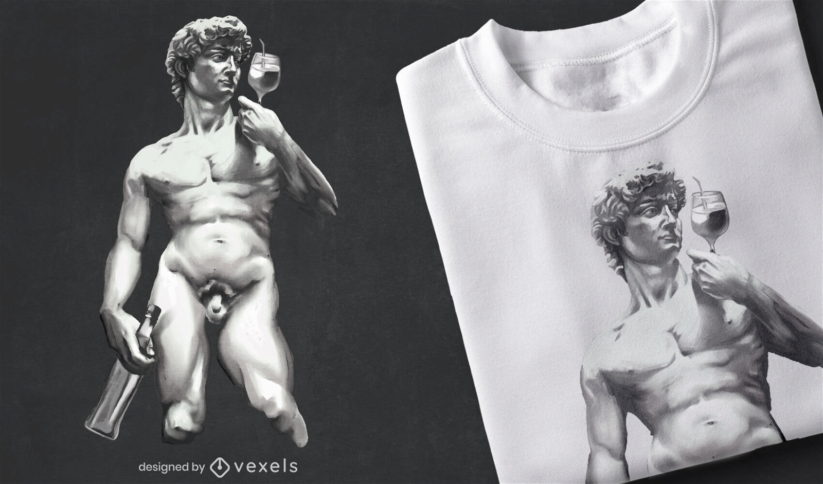 David Statue Weinglas realistisches T-Shirt PSD