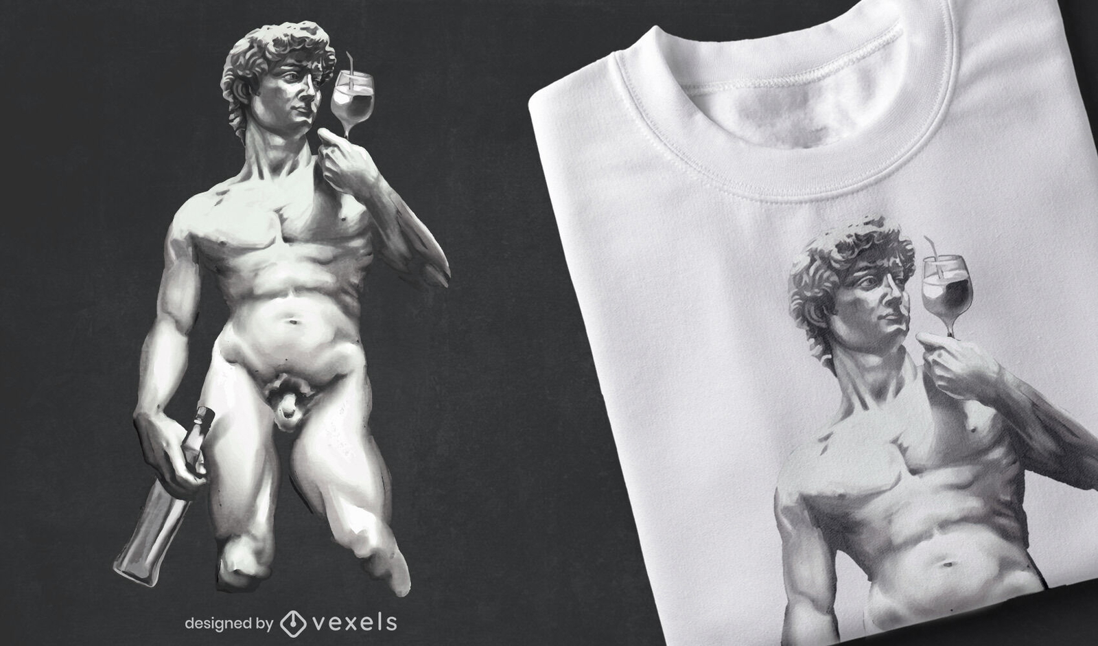 T-shirt realista em copo de vinho com estátua de David psd