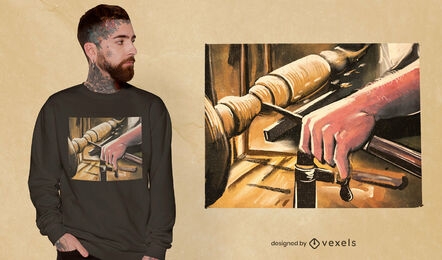 Wood turner realistic painting t-shirt psd
