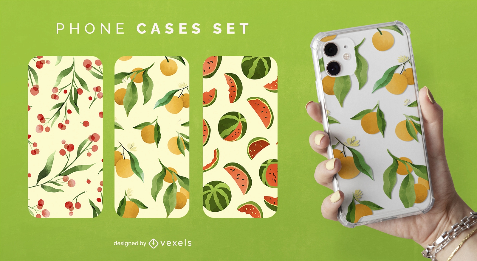 Design-Set für Handyhüllen mit Obst und Natur