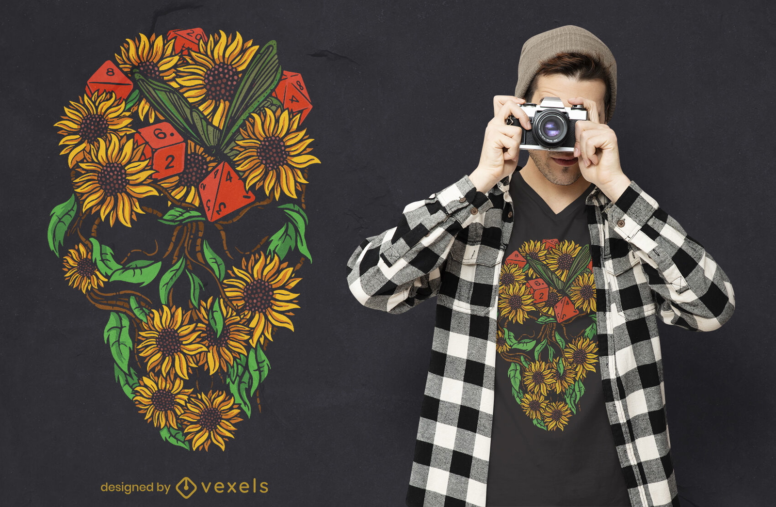 Diseño de camiseta Sunflowers RPG skull