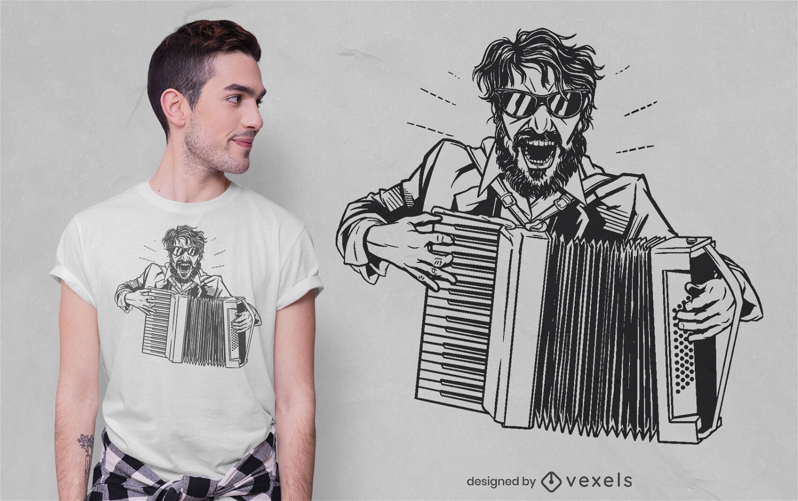 Design de camiseta para acordeonista maluco
