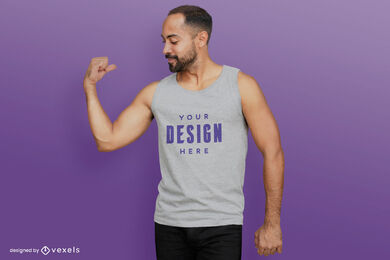 Grey tank top man t-shirt mockup purple background