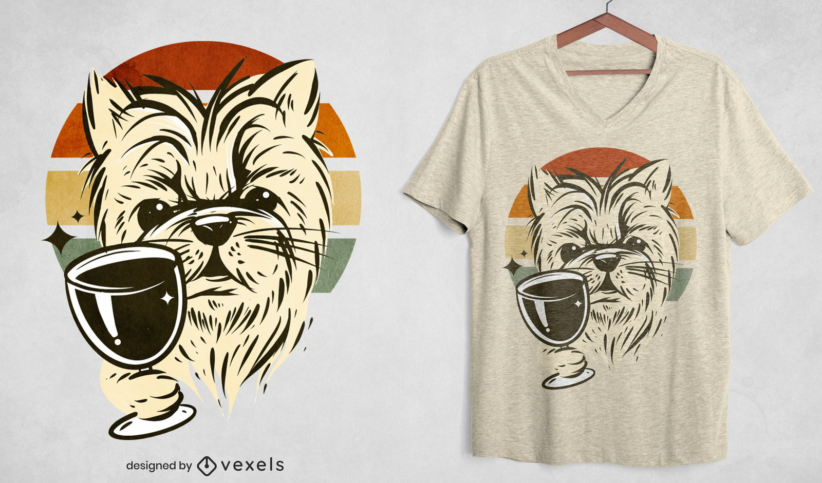 Cachorro bebendo vinho t-shirt retrô