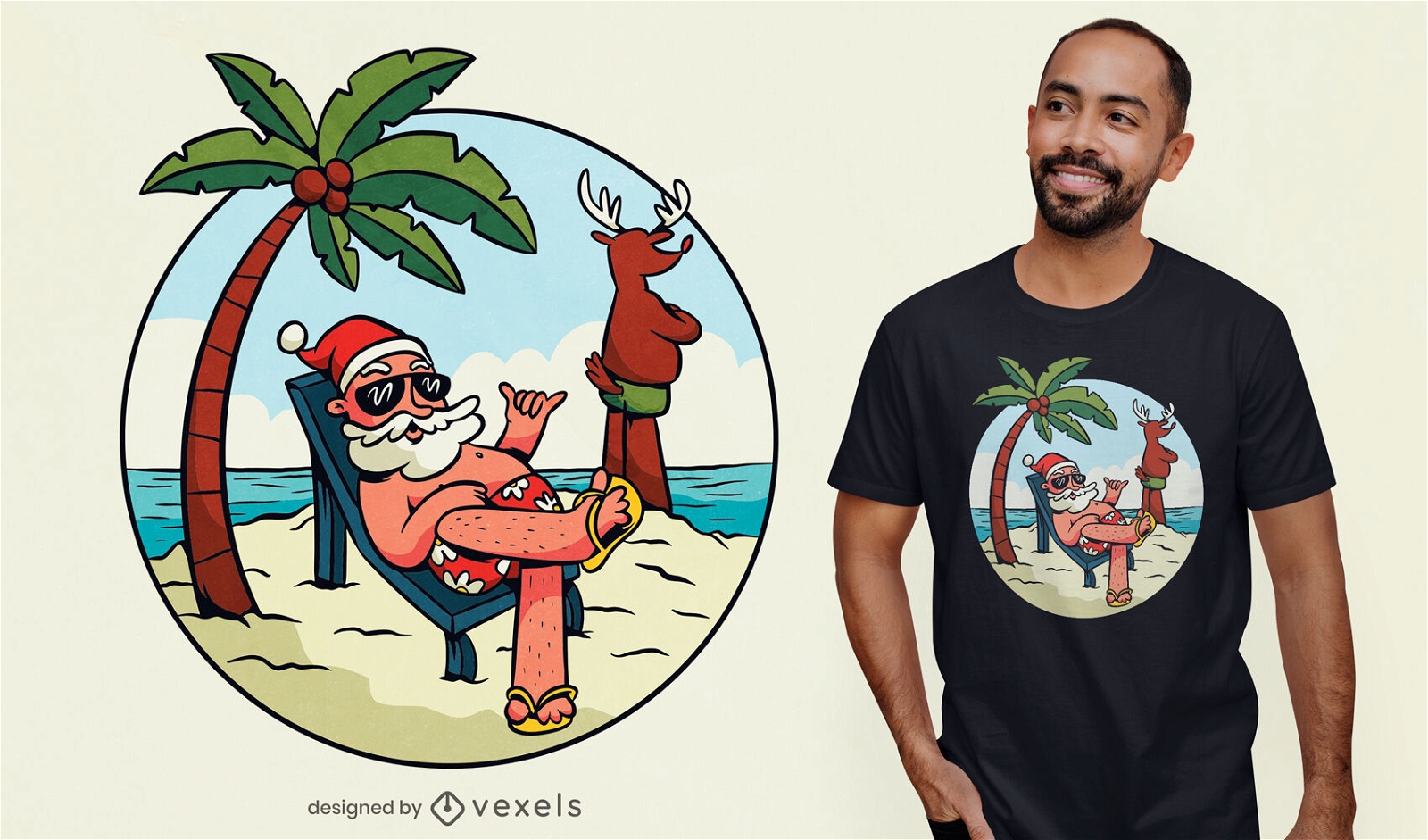 Beach summer Santa Claus t-shirt design