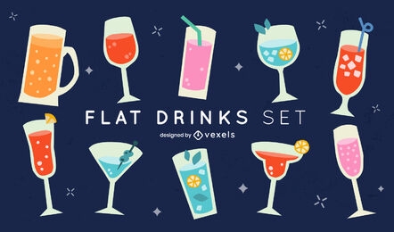Drink cocktail glasses flat set