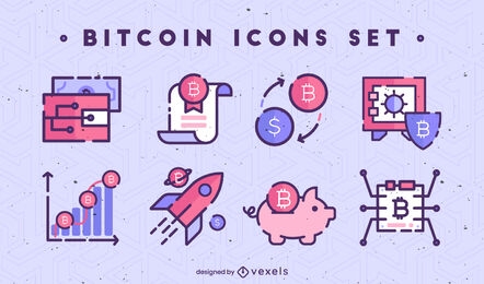 Crypto currency color stroke set of icons