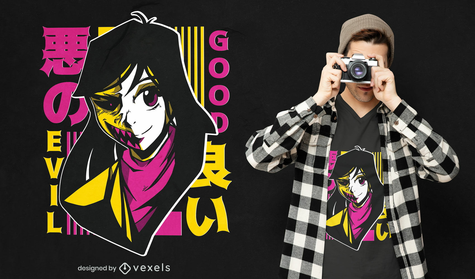 Design de camisetas para meninas boas e más de anime