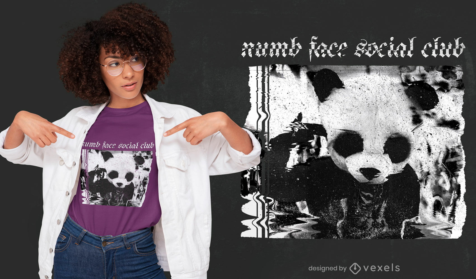 Diseño de camiseta psd con disfraz de panda glitch