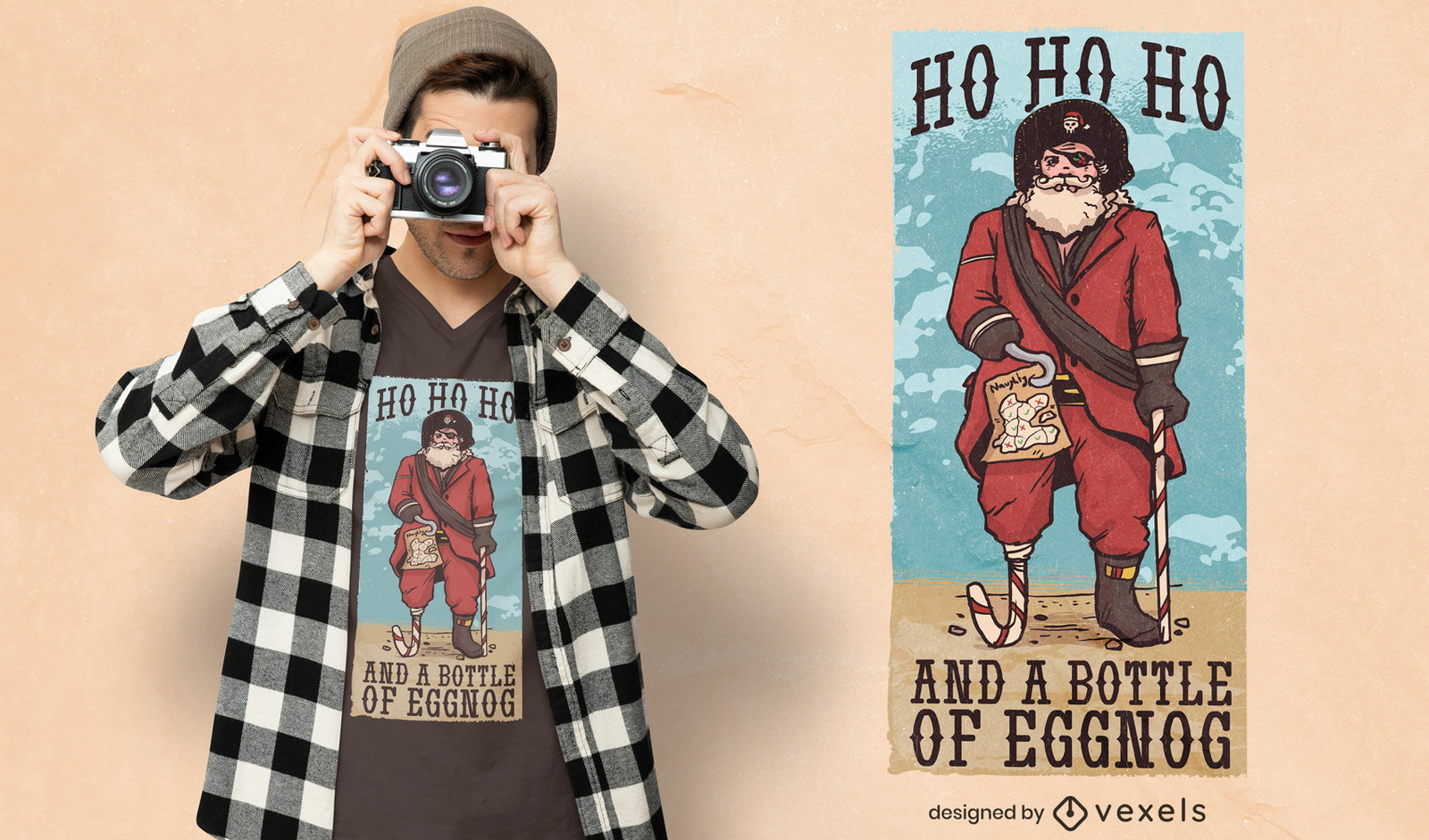 Diseño de camiseta pirata Santa Claus