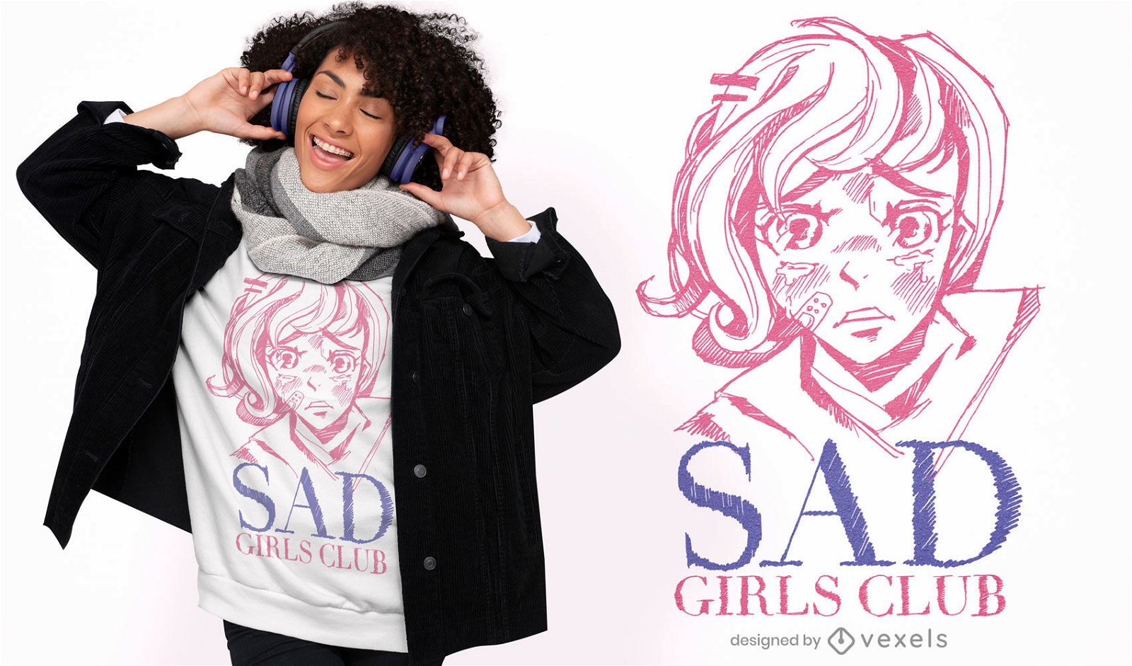 Design de camisetas de anime do Clube das Meninas tristes