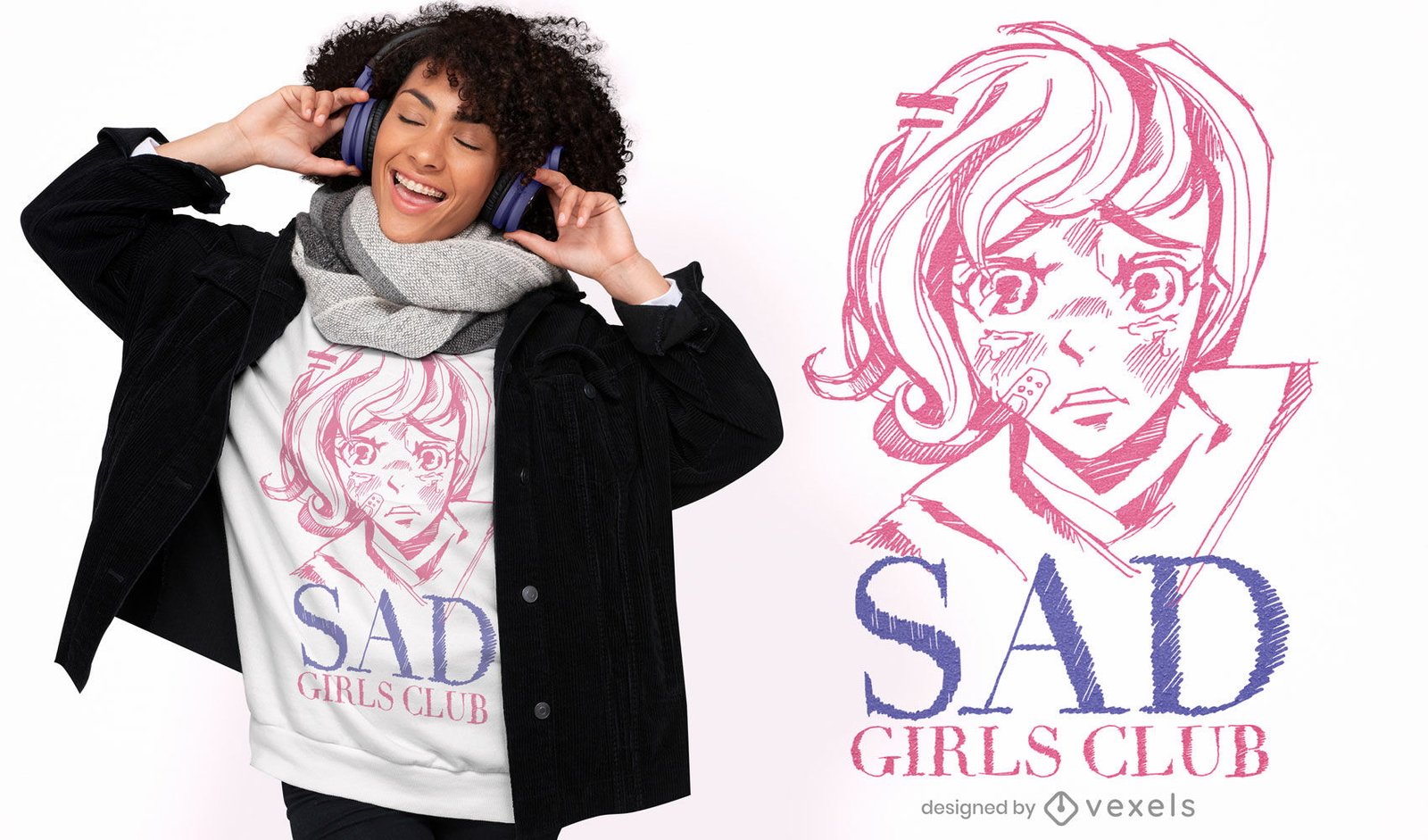 Diseño de camiseta de anime sad girls club