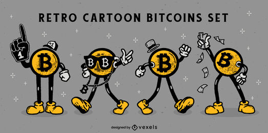 Conjunto de personagens de desenhos animados retrô de criptomoeda