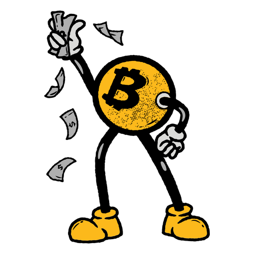 Retro-Zeichentrickfigur des Bitcoin-Geldes