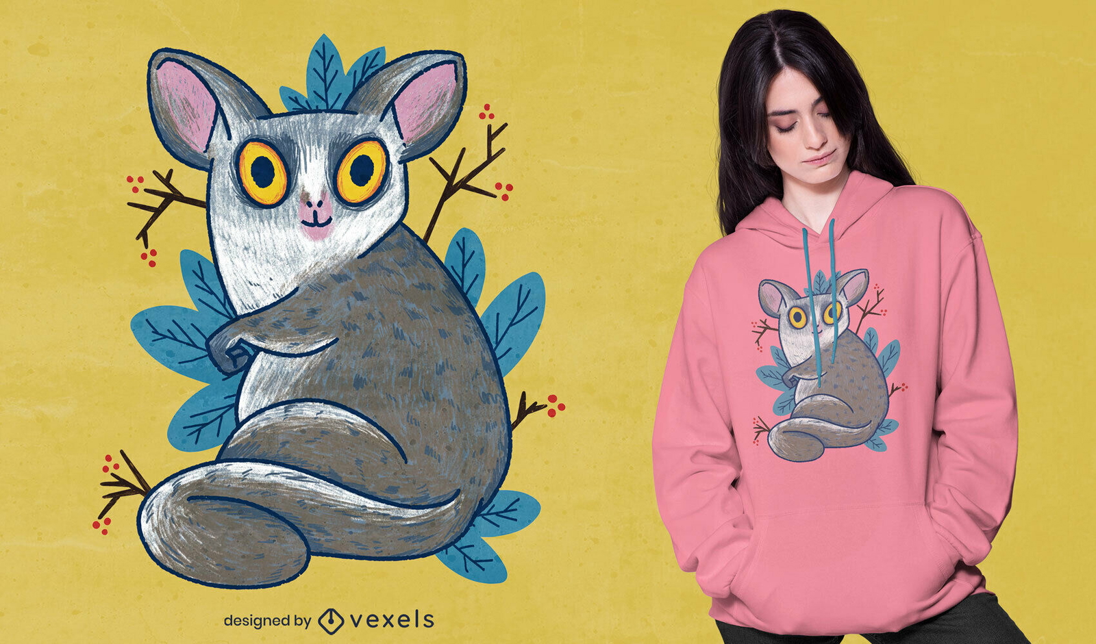 Cute lemur animal hand drawn t-shirt psd