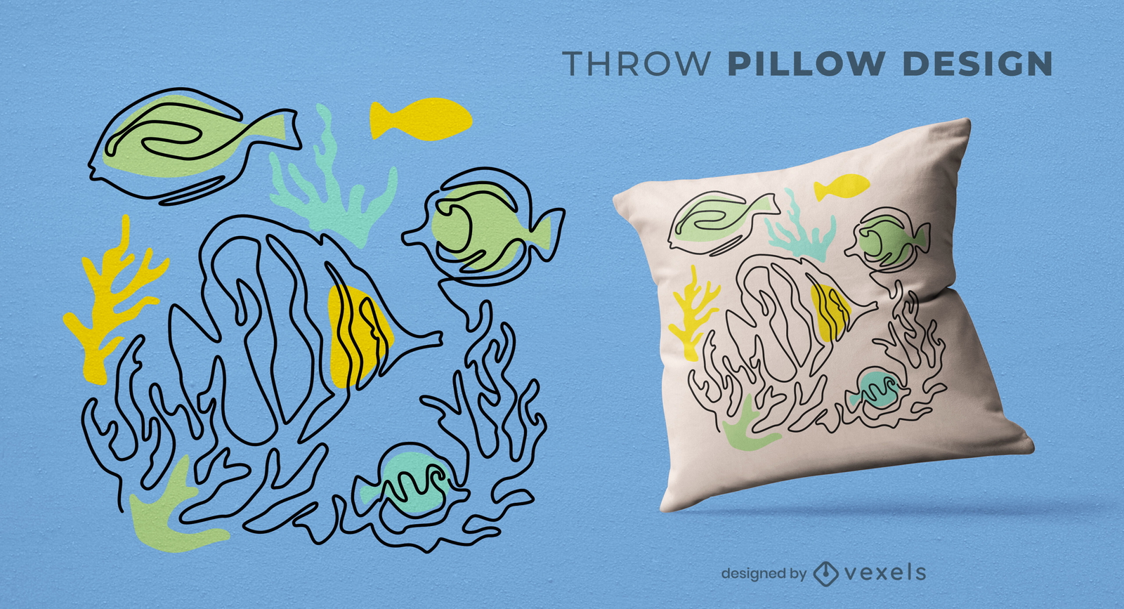 Continuous line fish throw pillow design